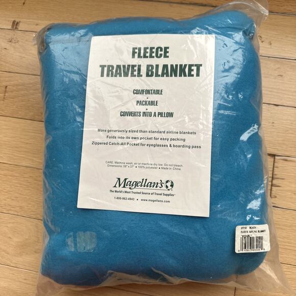 Magellan’s Fleece Airline Travel Blanket New 58”X37” Blue Converts To Pillow - Picture 1 of 2